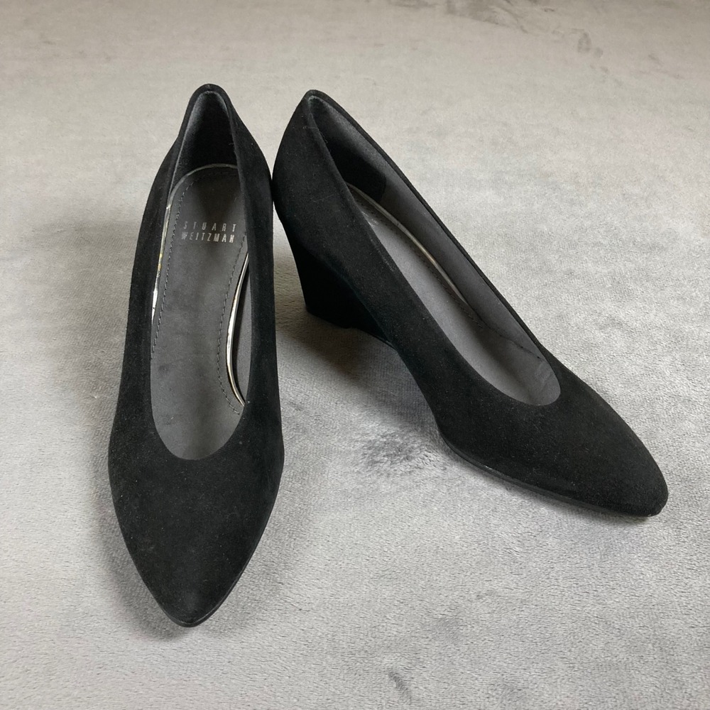 Stuart Weitzman Black Suede Wedge Pumps Pointed Toe Heels Size 7M